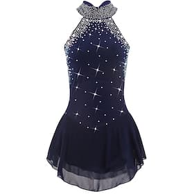 Vestido de patinaje artístico Mujer Chica Patinaje Sobre Hielo Vestidos Accesorios Azul Marino Oscuro Espalda Abierta Malla Licra Alta elasticidad Entrenamient