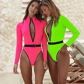 Women's Rash guard Swimsuit Front Zip Spandex UPF50 Quick Dry Long Sleeve Bodysuit Bathing Suit Surfing Beach Water Sports Summer