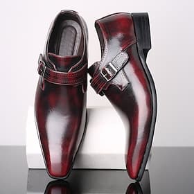 Burgunderrote Herren-Monkstrap-Abendschuhe – glänzende formelle Schuhe aus Kunstleder mit quadratischer Spitze für Hochzeiten, Geschäfts- und Abendveranstaltun