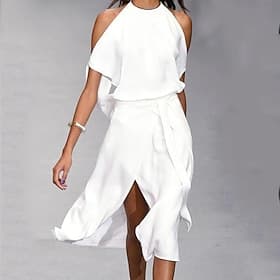 Robe trapèze femme robe mi-longue blanc noir gris sans manches couleur pure fendu printemps été épaule froide personnalisé élégant élégant ample 2023 s m l xl