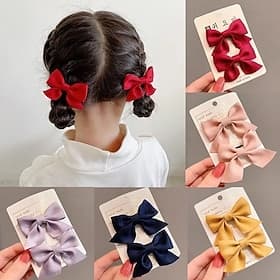 Accessoires Cheveux Bébé Fille 2 Pièces Actif Doux Bleu Rouge Couleur Pleine Noeud Polyester Noir Jaune Vert Claire Taille unique pour enfants