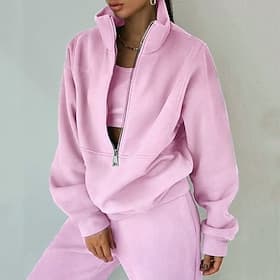 Women's Tracksuit Sweatsuit 2 Pieces Half Zip Fleece Pullover Warm Breathable Soft Sportswear Activewear Rosy Pink Light Green Blue Long Sleeve Athleisure Casu