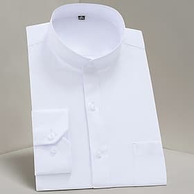 Men's Mandarin Collar Shirt Dress Shirt Collared Shirt Button Up Shirt Plain Casual Work Black White Navy Blue Long Sleeve Stand Collar All Seasons Clothing Ap