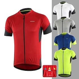 Arsuxeo Men's Short Sleeve Cycling Jersey Summer White Red Blue Bike Bicycle Shirt Zipper Pockets Polyester Patchwork Bike Top Mountain MTB Road Bike Moisture