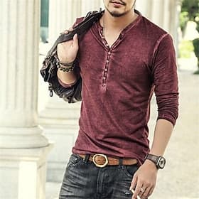 SoftFade™ Men's T Shirt Henley Shirt Long Sleeve Shirt Long Sleeve Plain Classic Casual Muscle Garment Dyed Button-Down Henley Casual Street Holiday Spring F