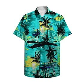 Men's Palm Tree Tropical Plants Summer Hawaiian Shirt Aloha Shirt Short Sleeve Shirt Turndown Designer Vacation Beach Red Blue Green S M L