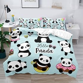 3D Bedding Panda Rabbit print Print Duvet Cover Bedding Sets Comforter Cover with 1 print Print Duvet Cover or Coverlet,2 Pillowcases for Double/Queen/King