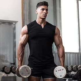 Men's Tank Top Vest Top Undershirt Sleeveless Shirt Sleeveless V Neck Summer Plain Sports Fashion Lightweight Vacation Casual Holiday Black White Army Green To