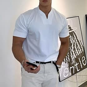 Men's T Shirt Short Sleeve V Neck Summer Plain Sports Fashion Lightweight Classic Style Casual Vacation Holiday White Top Tee for Men