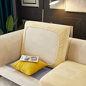 Stretch Sofa seat Cushion Cover Velvet Slipcover Elastic Couch Armchair Loveseat 4 or 3 Seater Grey Burgundy Red Black Blue Plain Solid Soft Durable Washable