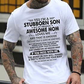 Camiseta Gráfica Masculina para Filho Teimoso Mãe Protetora - Presente Familiar Incrível do Amor de Mãe