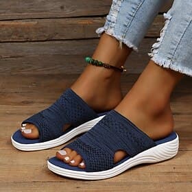 Mujer Sandalias Tallas Grandes Zapatillas al aire libre Zapatos Flyknit Diario Exterior Paseo Color sólido Verano Tacón Plano Puntera abierta Clásico Casual Si