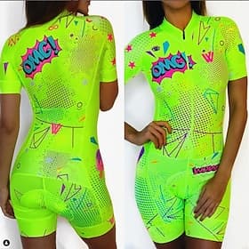 Damen Radtrikot mit Radhose fahrradbekleidung set Triathlonanzug Kurzarm MTB Mountain Rennrad Grün Weiß Schwarz Fahhrad Sportkleidung Atmungsaktiv Rasche Trock
