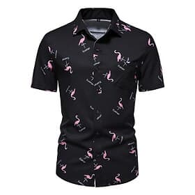 Men's Flamingo Tropical Shirt Summer Hawaiian Shirt Aloha Shirt Short Sleeve Shirt Turndown Designer Color Block Classic Holiday Black White 3D Print S M L