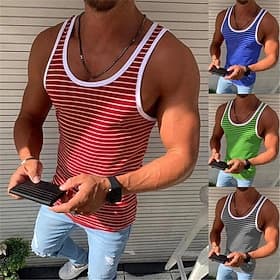 Homme Débardeur Sous-Vêtements T-shirt sans manches Sans manches Col ras du cou Été Rayé Mode Léger Respirant Extérieur Rue Occasionnel Rouge Bleu Vert T-shirt