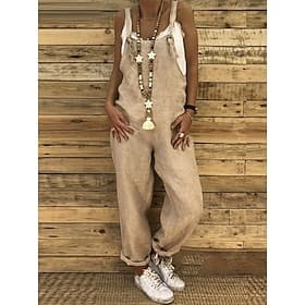 Women's Jumpsuits Dungarees Casual Fall Maillard Bib Utility Overall Pocket Solid Color Daily Going out Straight Regular Fit Sleeveless Black Blue Wine S M L S