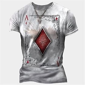 Herren Unisex Grafikdrucke Poker T Shirt Kurzarm T-Shirt 3D-Druck Rundhalsausschnitt Hemd Sport Mode Designer Outdoor Straße Täglich Schwarz Weiß Gelb Sommer B