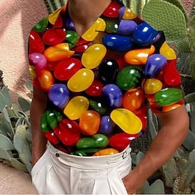 Men's Golf Shirt Short Sleeve Candy Print Casual Optical Illusion Turndown Tops Green Black Blue Gray Rainbow 3D Print Daily Button-Down Print Fashion Designe
