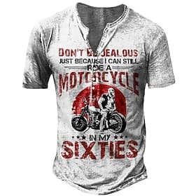 Herren Grafik Buchstabe Motorrad Henley Hemd Kurzarm 3D-Druck Sport Leicht Bequem Täglich Straße Sport Sommer Weiß Henley Henley T-Shirt