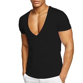 Homme T-shirt Manche Courte Col en V Été Uni Sports Mode Léger Occasionnel Vacances Fête Blanche Rouge Gris T-shirt haut de gamme pour homme