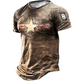 Men's Unisex Star Graphic Prints T Shirt Distressed T Shirt Short Sleeve T shirt 3D Print Crew Neck Shirt Vintage Sports Designer Outdoor Street Daily Light Br