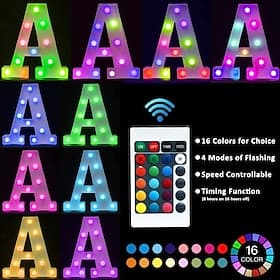 LED lettre lumières signe 26 lettres alphabet avec télécommande allumer des lettres signe coloré pour veilleuse mariage/fête d'anniversaire alimenté par batter
