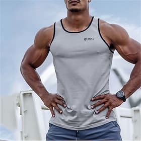 Men's Tank Top Cotton Blend Vest Top Undershirt Sleeveless Shirt Solid Color Crew Neck Hot Stamping Street Casual Sleeveless Print Clothing Apparel Sports Fash