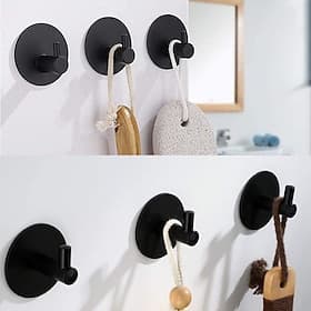 4pcs Self-Adhesive Wall Hooks Stainless Steel Matte Black Wall Mounted Towel Hooks, Stainless Steel Kitchen Bathrooms Robe Black Hooks, Towel Stands Sticky Wa