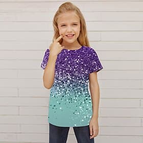 Mädchen 3D Farbblock T-Shirt Kurzarm 3D-Druck Sommer Frühling Aktiv Modisch Kuschelig kinderkleidung 3-12 Jahre Outdoor Täglich Innen Regular Fit