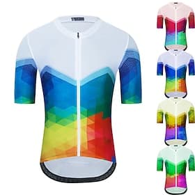 Men's Cycling Jersey Stripes Geometry Short Sleeve Bike Top with 3 Rear Pockets Mountain Bike MTB Road Bike Cycling Quick Dry Reflective Strips Back Pocket Moi
