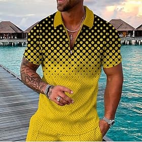 Homme Géométrique Polos Hawaïens Chemise de golf Manche Courte Polos Chemises à Col Occasionnel Tenue de plage Vêtements de vacances Tenues de fête Impression