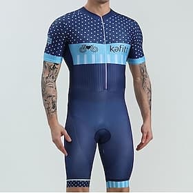 BOESTALK Men's Short Sleeve Triathlon Tri Suit Summer Spandex Green / Yellow Sky Blue Blue Stripes Patchwork Dot Bike Clothing Suit Breathable Anatomic Design