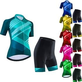 21Grams Damen Radtrikot mit Radhose kurz Trägern fahrradbekleidung set Radtrikot mit Radhose fahrradbekleidung set Kurzarm MTB Mountain Rennrad Schwarz Grün Pu