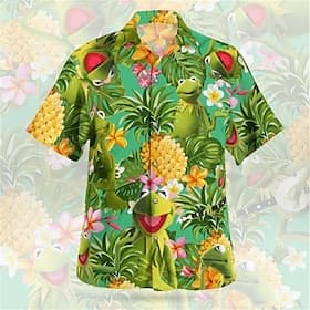 Men's Floral Pineapple Frog Shirt Summer Hawaiian Shirt Graphic Shirt Aloha Shirt Short Sleeve Shirt Turndown Outdoor Street 3D Print Red green Olive Green Pin