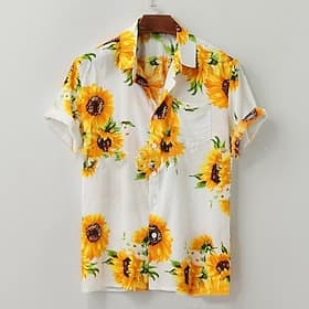 Men's Sunflower Shirt Button Up Shirt Short Sleeve Streetwear Designer Casual Casual Daily Outdoor Summer Turndown Button-Down Blue Light Yellow Yellow Pink Gr