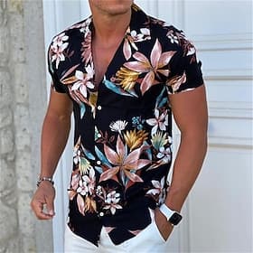 Men's Floral Shirt Camp Collar Shirt Short Sleeve Fashion Designer Casual Outdoor Casual Daily Spring Summer Turndown Button-Down Black White Yellow Blue Purp