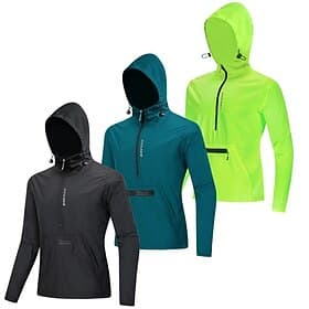 WOSAWE Men's Cycling Jacket Windbreaker Waterproof Rain Jacket Reflective Running Jackets Bike Hooded Packable Raincoat Top Lightweight Breathable Ultraviolet