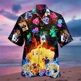 Men's Poker Shirt Button Up Shirt Short Sleeve Fashion Designer Casual Casual Daily Beach Spring Summer Turndown 3D Button-Down Black Yellow Red Purple Brown
