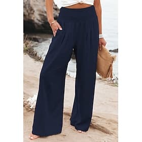 Women's Wide Leg Trousers Summer Pants 100% Cotton Fashion Casual Lounge Full Length High Waist Baggy Micro-elastic Daily Vacation Apple Green Khaki Black Whit