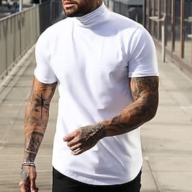Herren T Shirt Falscher Rollkragen Kurzarm Rollkragen Sommer Einfach Mode Lässig Bequem Straße Ferien Strand Wein Schwarz Weiß Top T-Shirt für Herren