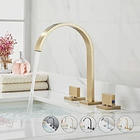 Widespread Bathroom Sink Mixer Faucet, High Arc Basin Taps 3 Hole 2 Handle Basin Tap Deck Mounted, Y-shape Quick Connect ashroom Vessel Water Tap with Cold Hot