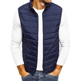 Herren Steppweste Strickjacke Ausgehen Lässig Ganzjahres Tasche Polyester Einfach Reisverschluss Stehkragen Normale Passform Schwarz Rote Marineblau Grau Weste