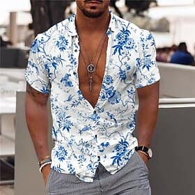 Homme Fleuri Fleurs tropicales Feuilles Chemise Chemise hawaïenne Chemise Aloha Manches courtes Chemise Col Rabattu Mode Designer Occasionnel Occasionnel Extér
