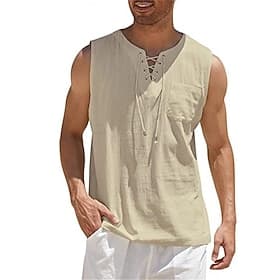 Homme Chemise en lin Chemise d'été Chemise de Plage Chemise en coton et lin Débardeur Couleur Unie Vacances Occasionnel Blanche Vert foncé Kaki Manche Courte S