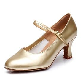 goldene lateinamerikanische Tanzschuhe für Damen – Ballsaal-Absätze im Mary-Jane-Stil mit Wildledersohle für Salsa und Auftritte