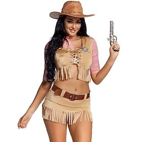 Retro Vintage Outfits Cowgirl Drawstring Striped Fancy Dress Women's Halloween Carnival Masquerade Carnival Halloween Masquerade Adults' Skirts Top Belt