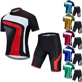 Men's Cycling Jersey with Shorts Short Sleeve Mountain Bike MTB Road Bike Cycling Summer Spring Blue Yellow Red Stripes Bike 3D Pad Quick Dry Back Pocket Moist