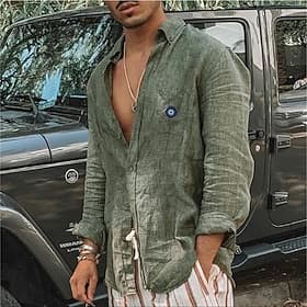 Men's Linen Shirt Summer Shirt Beach Shirt Designer Shirt Graphic Outdoor Street White Blue Green Khaki Long Sleeve Turndown Summer Spring Clothing Apparel Pri