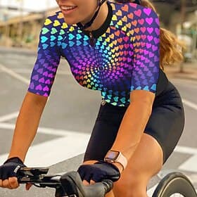 Women's Cycling Jersey Heart 3D Funny Short Sleeve Bike Jersey Top with 3 Rear Pockets Mountain Bike MTB Road Bike Cycling Quick Dry Reflective Strips Back Poc