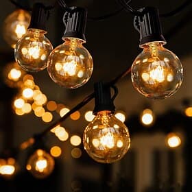 Licht 3m G40 Globus Lichterkette Outdoor Hängeleuchten mit 10 klaren Glühbirnen anschließbare Hinterhoflichter für Innen Außen Dekor 10 hängende Sockel E12 Bas